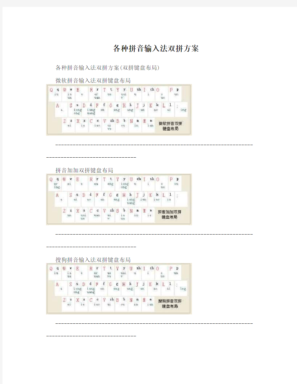 各种拼音输入法双拼方案