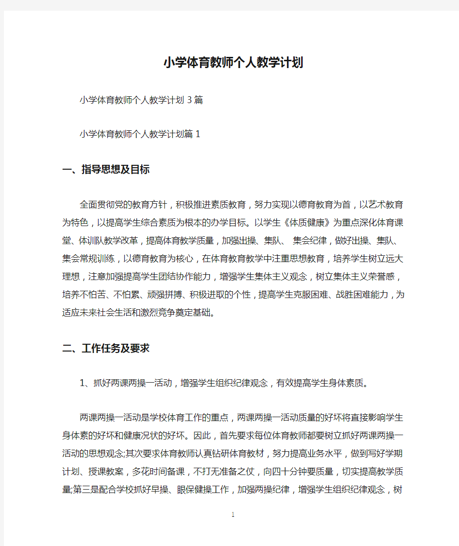 小学体育教师个人教学计划