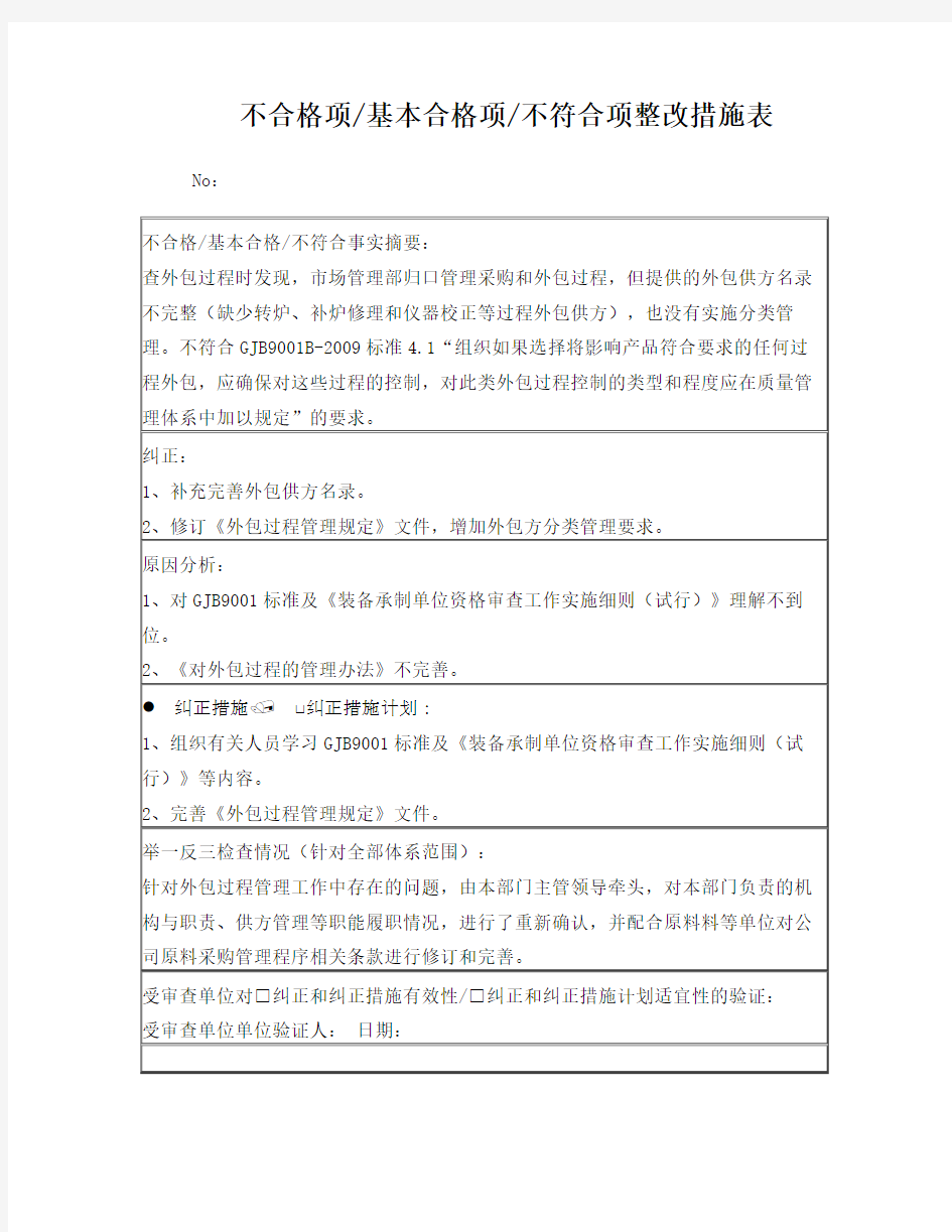 不合格项基本合格项不符合项整改措施表