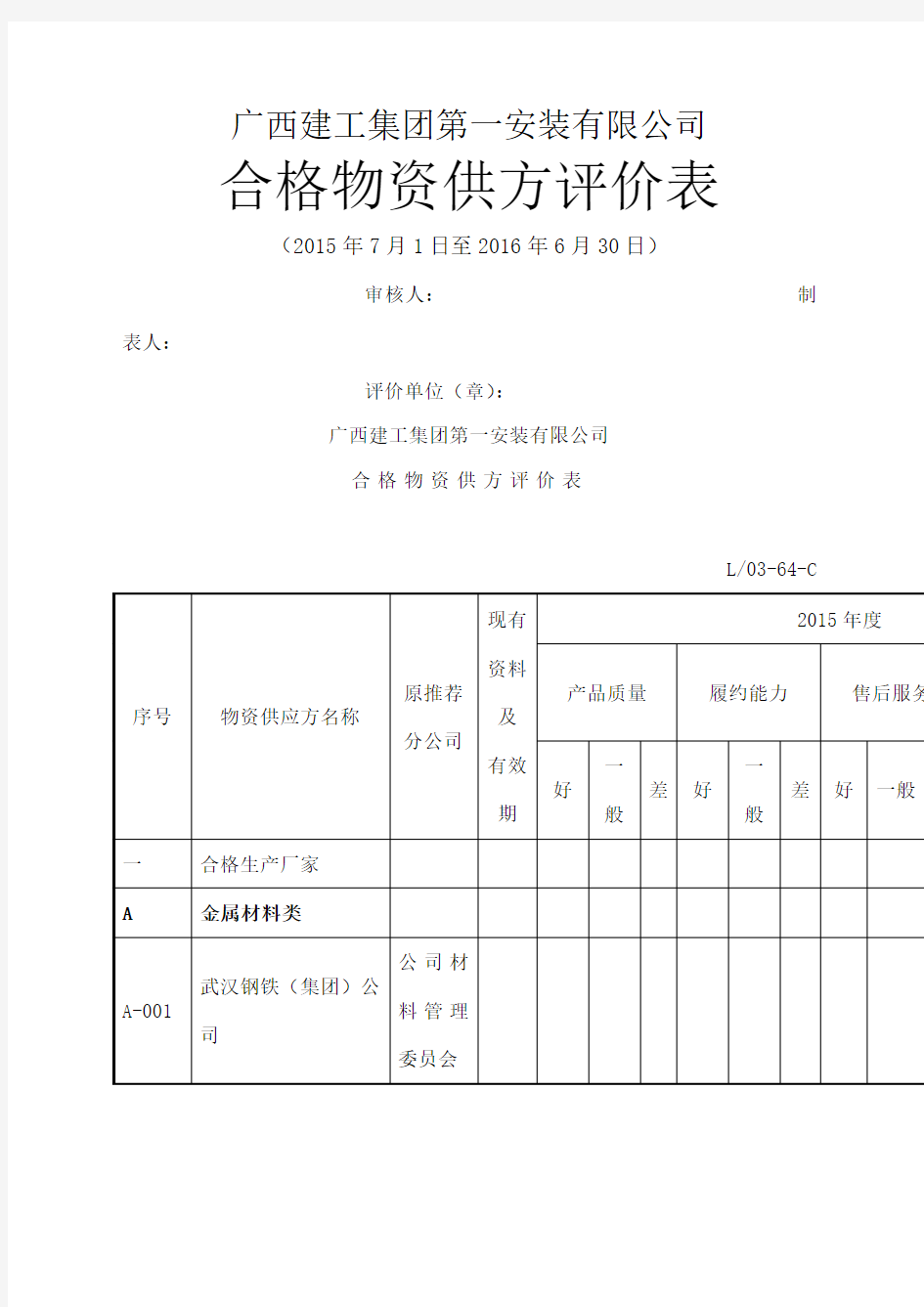 合格物质供方评价表