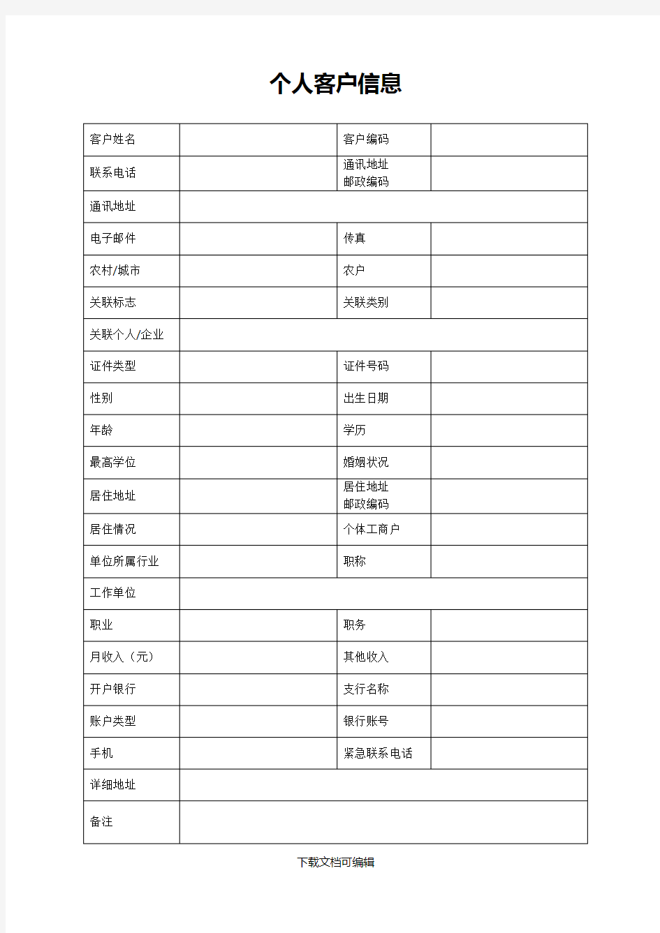 个人客户基本信息表