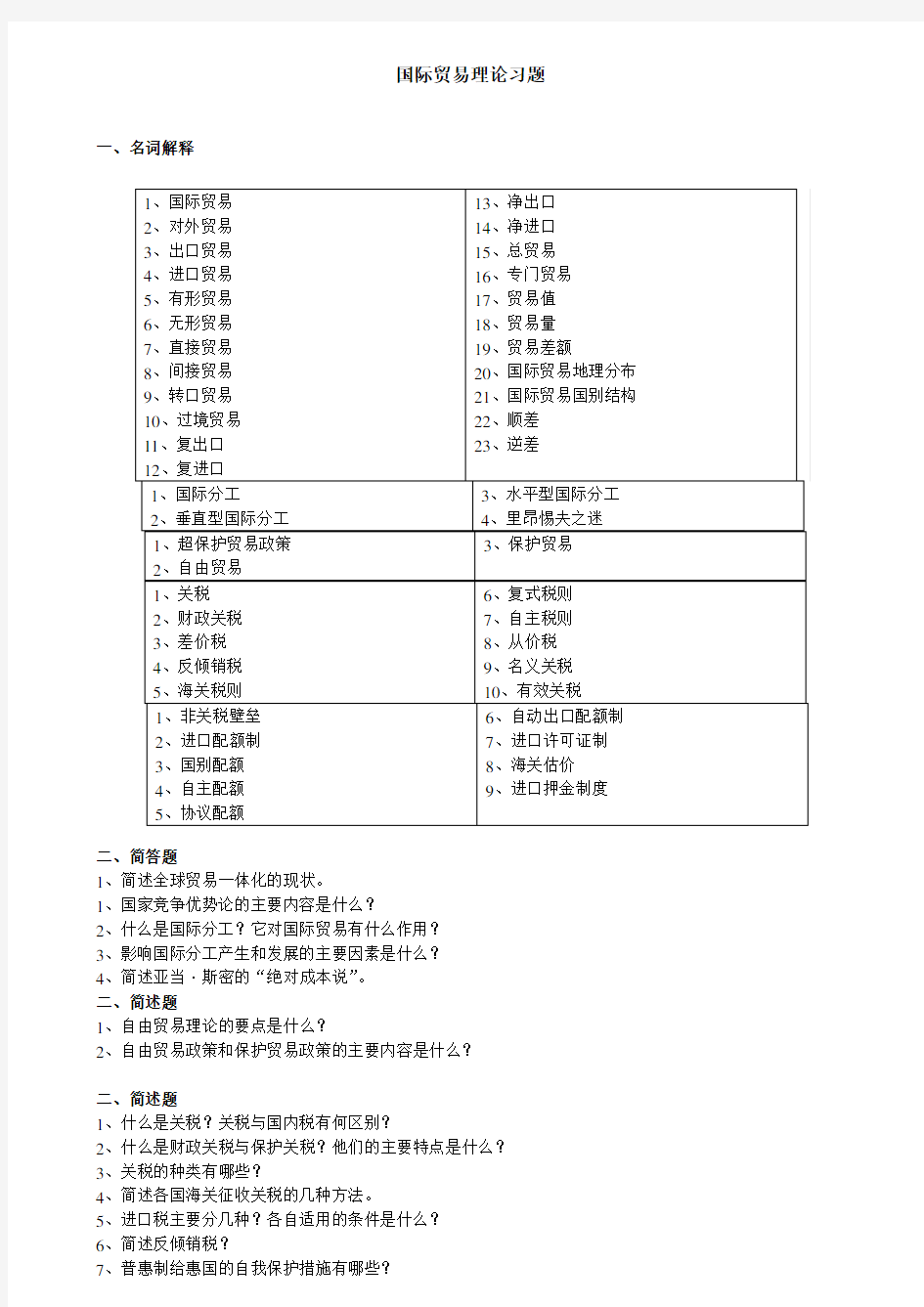 国际贸易理论习题2017