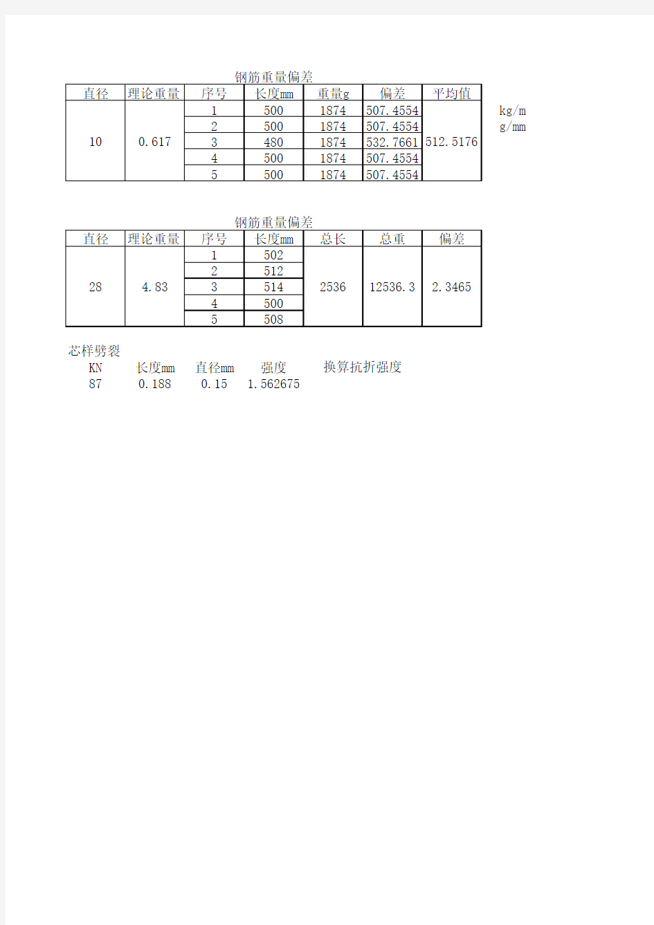 钢筋重量偏差自动计算