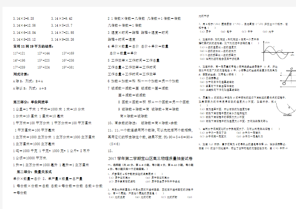 六年级下册数学公式46724培训资料