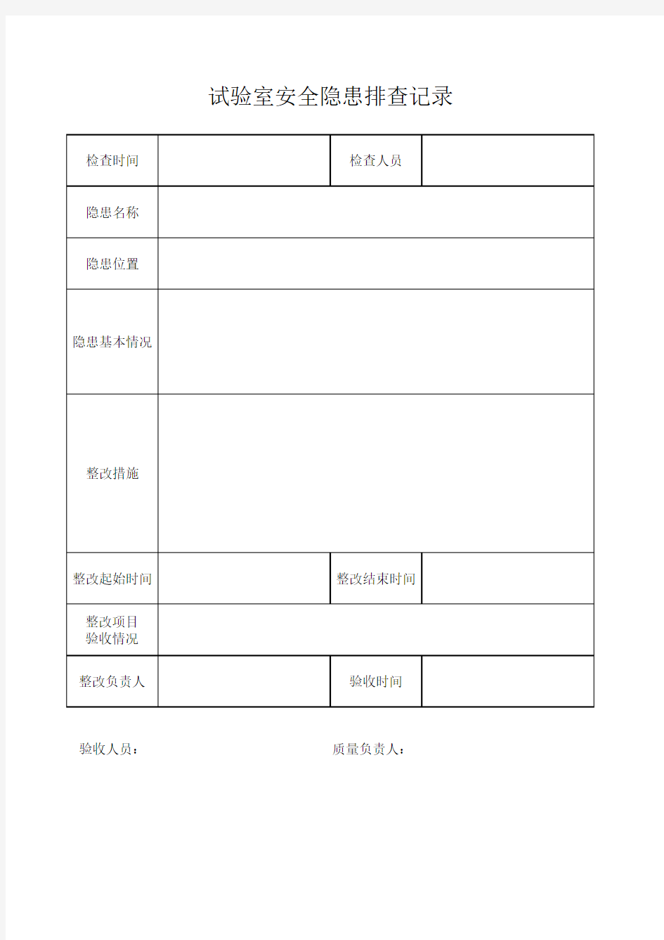 试验室安全隐患排查记录