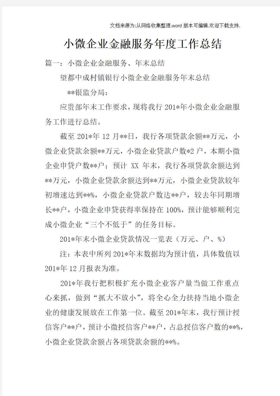 小微企业金融服务年度工作总结