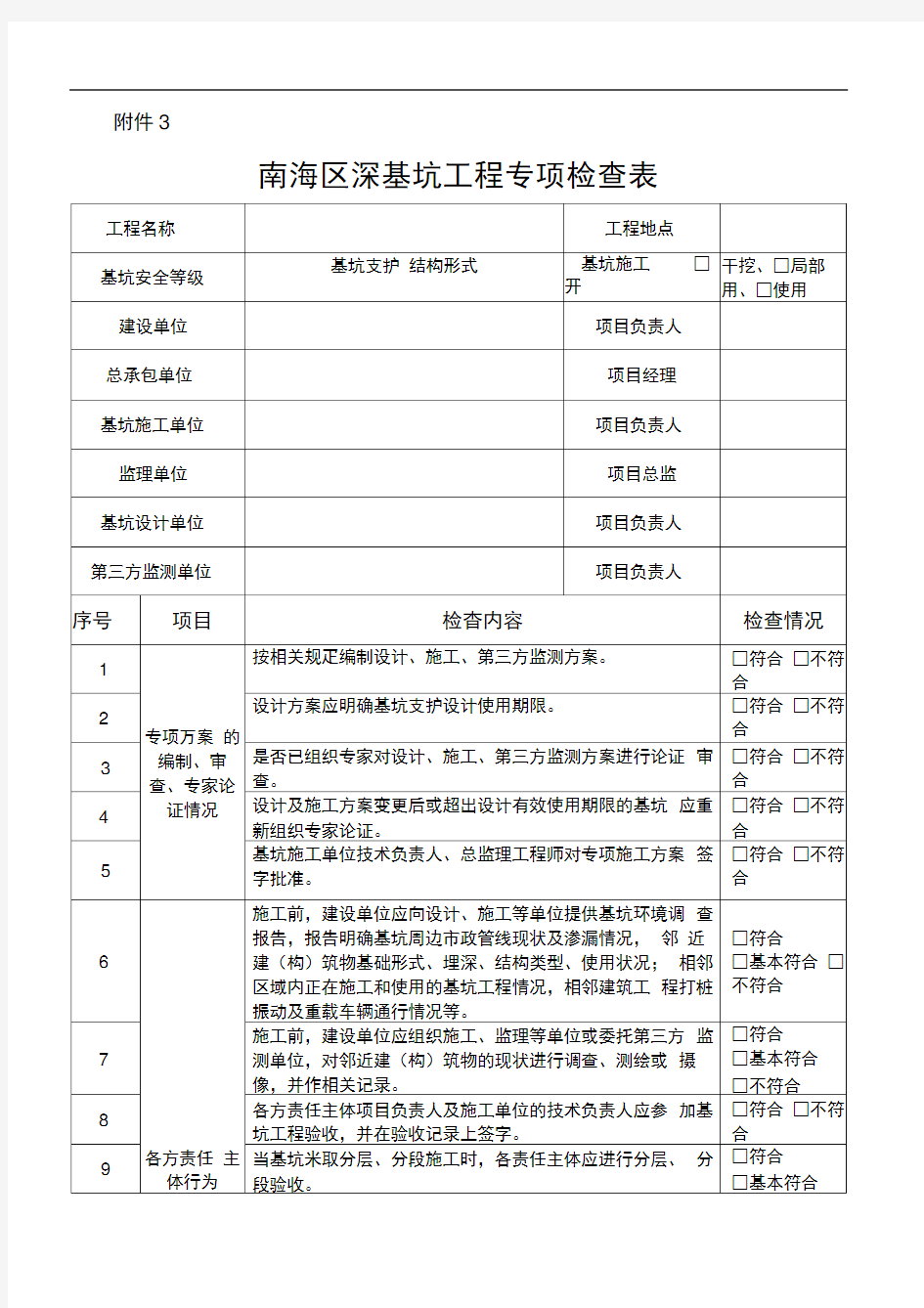 深基坑工程专项检查表