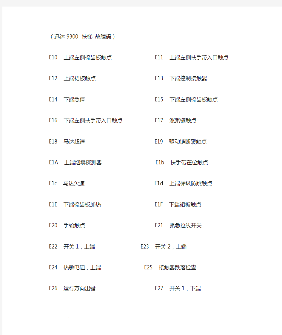 迅达扶梯9300AE故障代码