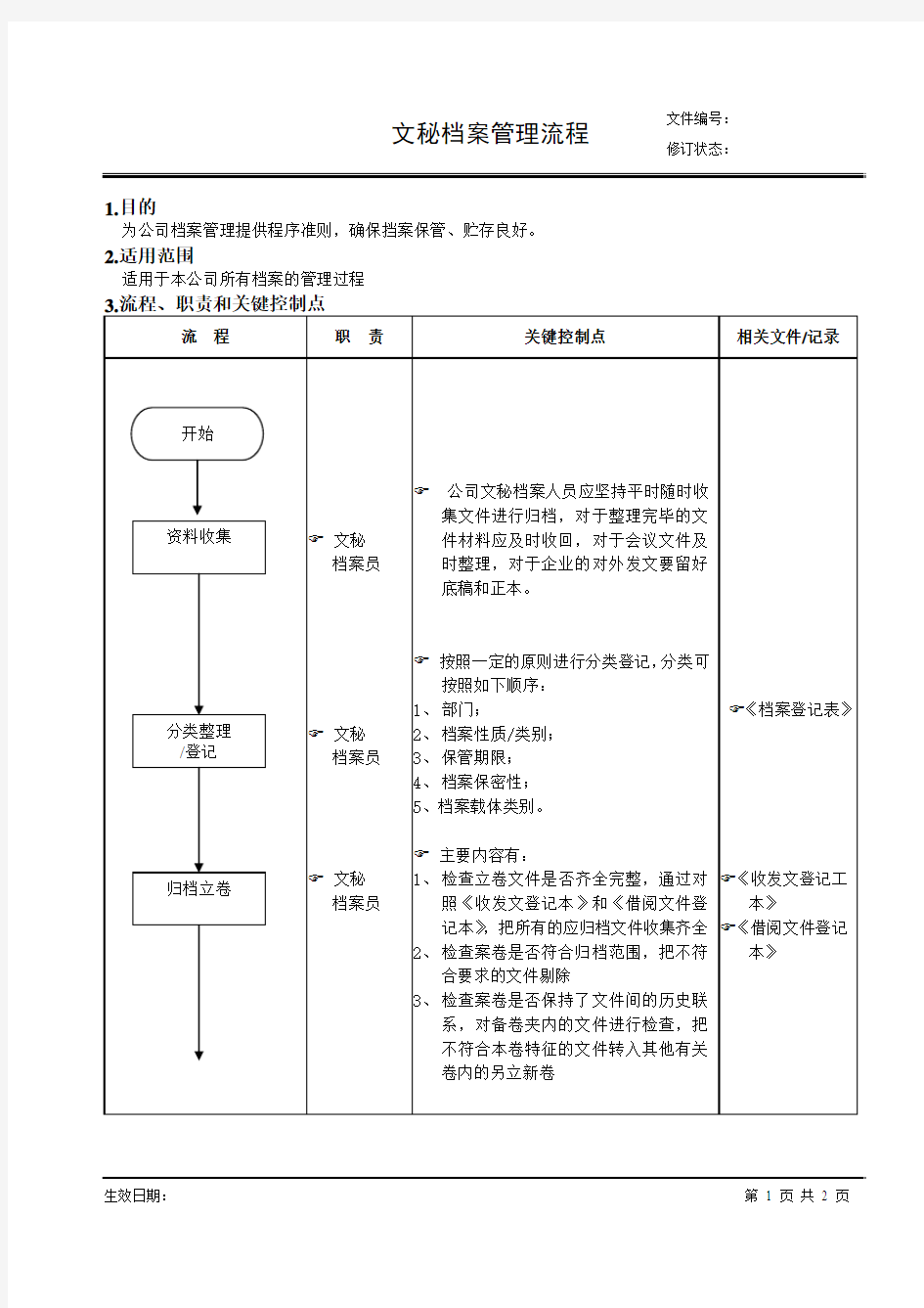 文秘档案管理流程