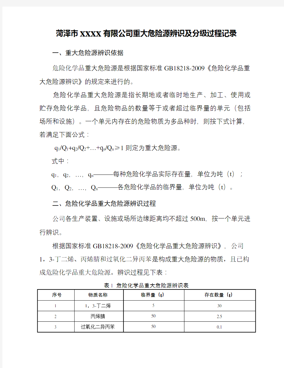 重大危险源辨识及分级记录