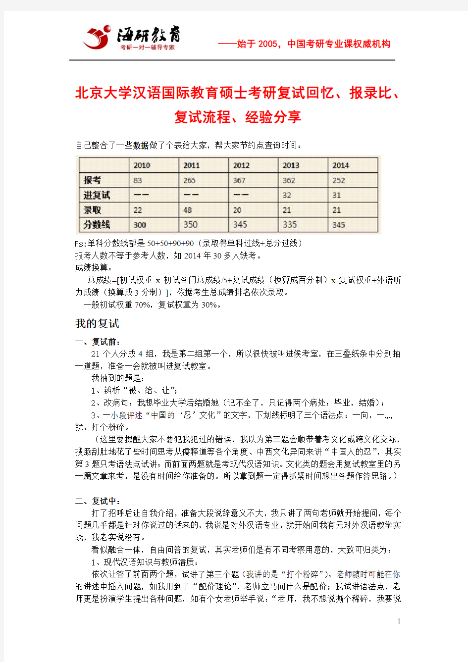 北京大学汉语国际教育硕士考研复试回忆、报录比、复试流程、经验分享