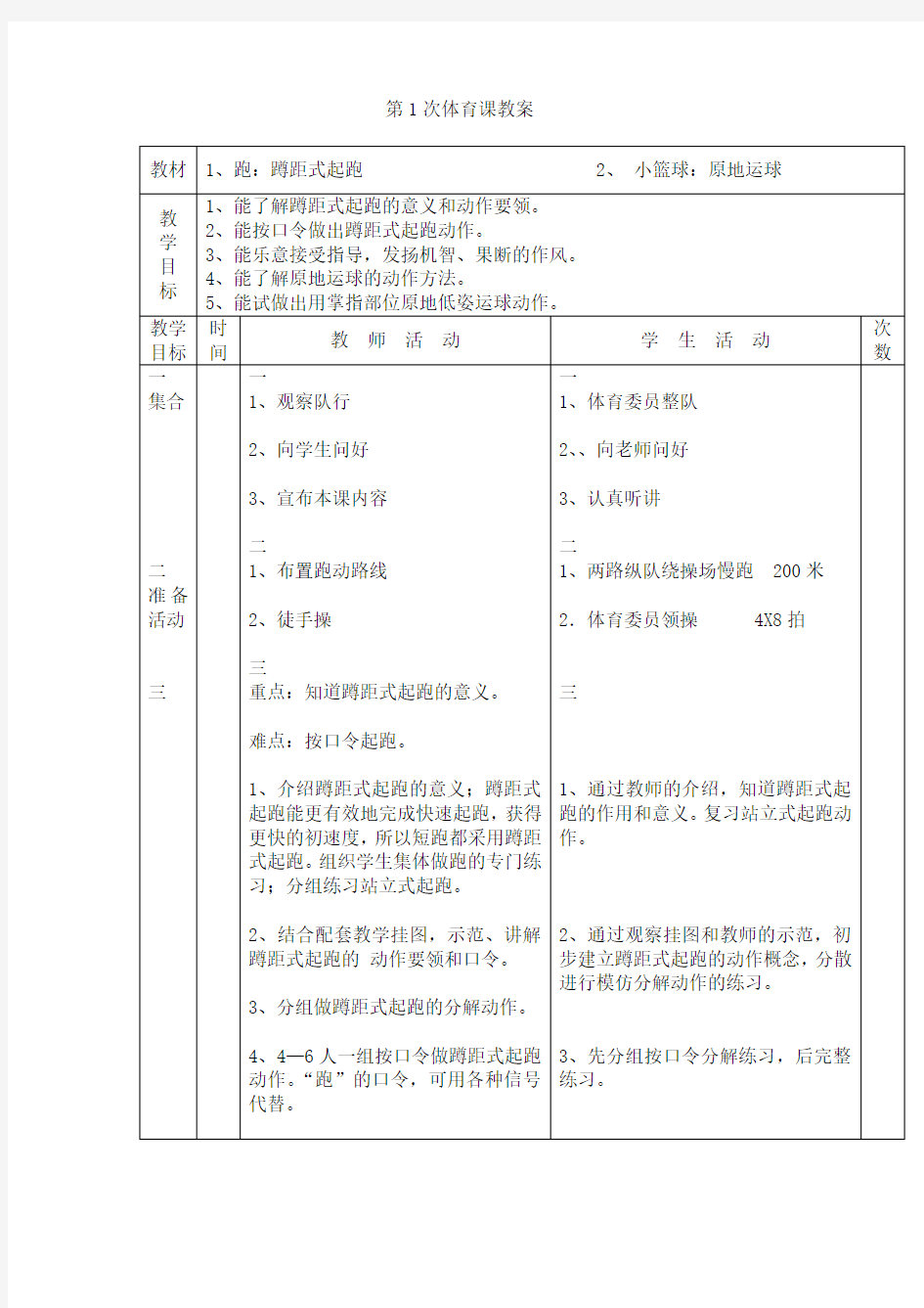 五年级体育教案全集