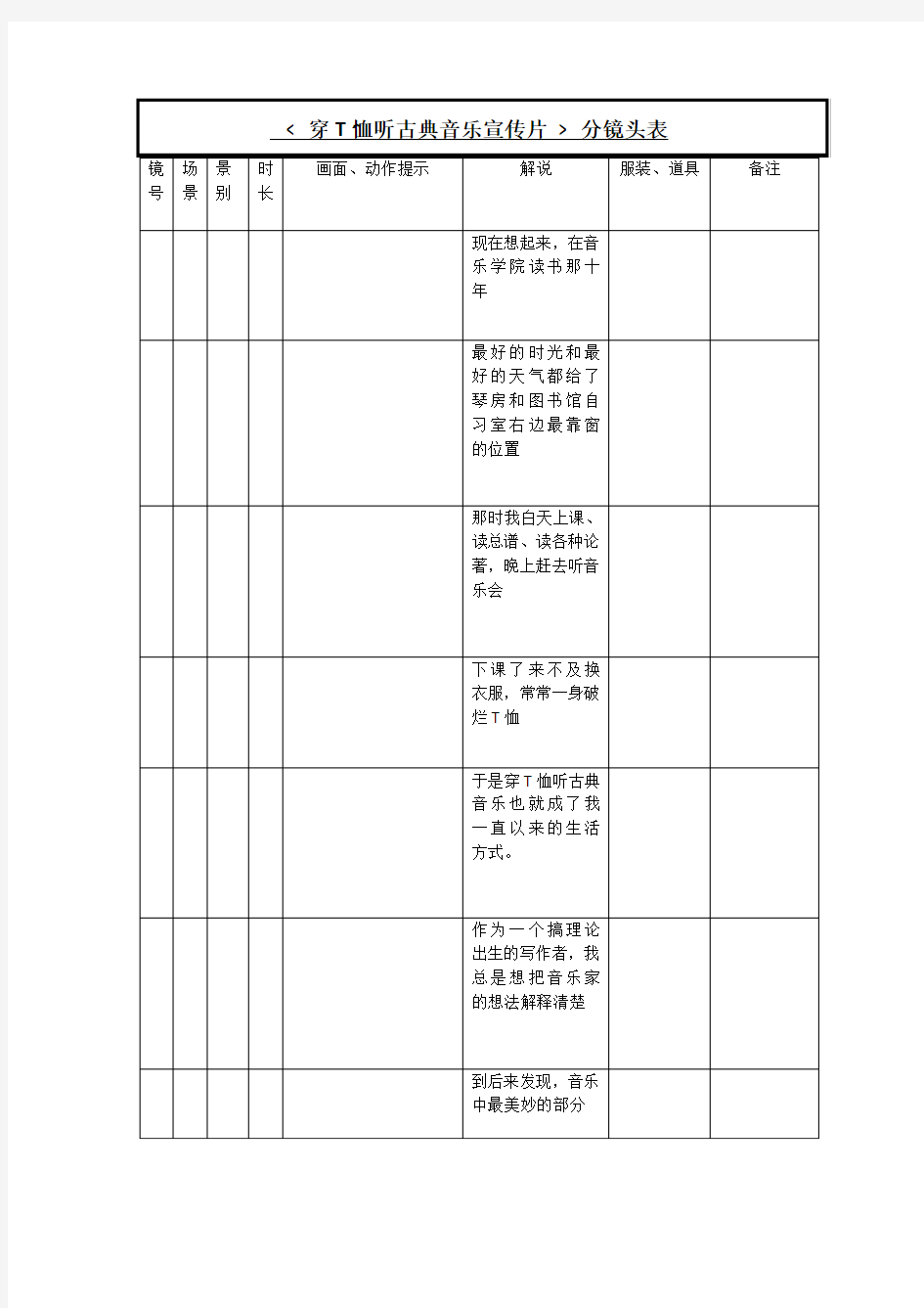 分镜头表