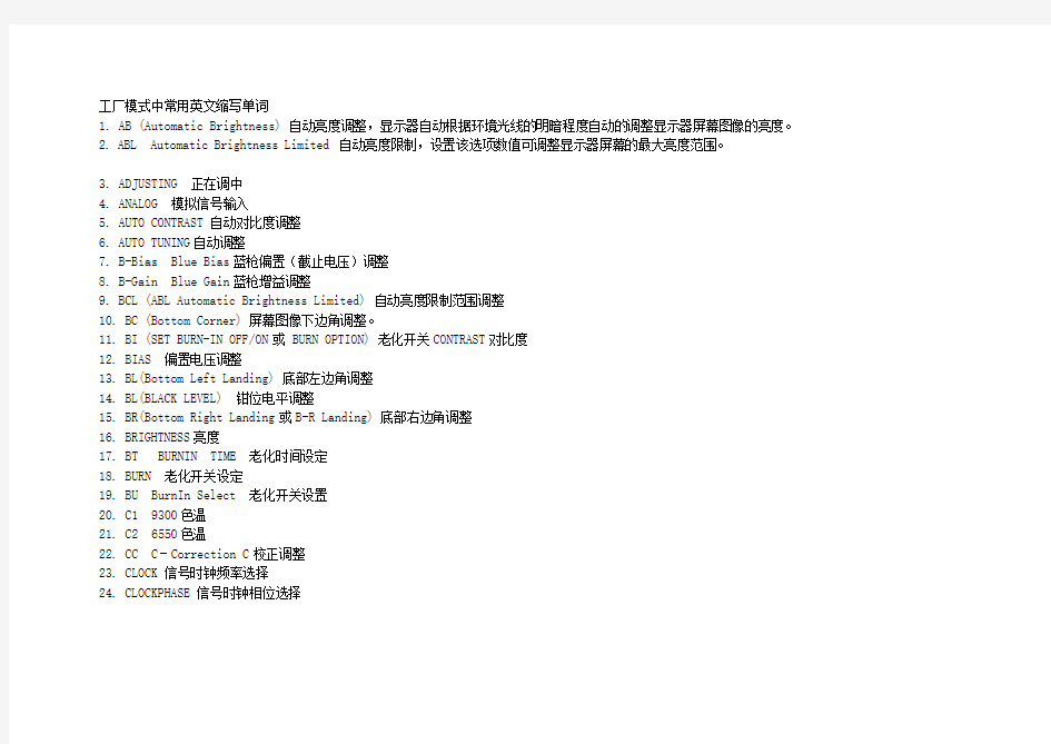 显示器工厂模式中常用英文缩写单词