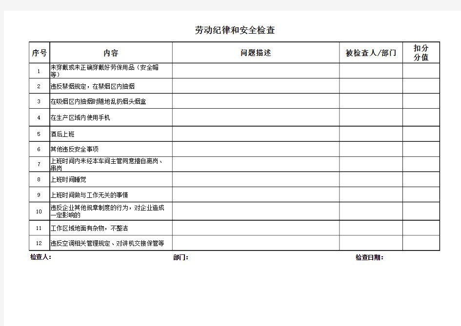 劳动纪律检查表