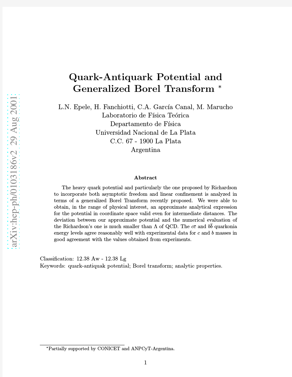 Quark-Antiquark Potential and Generalized Borel Transform