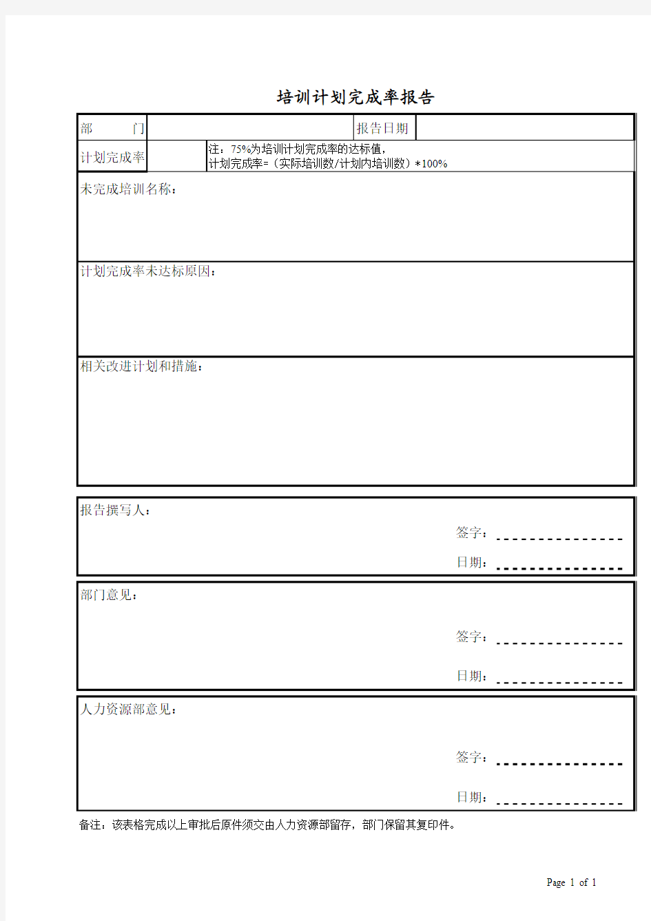 培训计划完成率报告