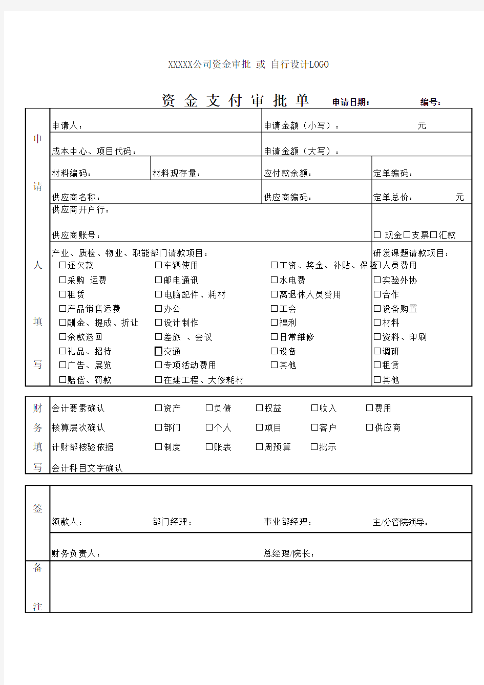 资金审批单模板