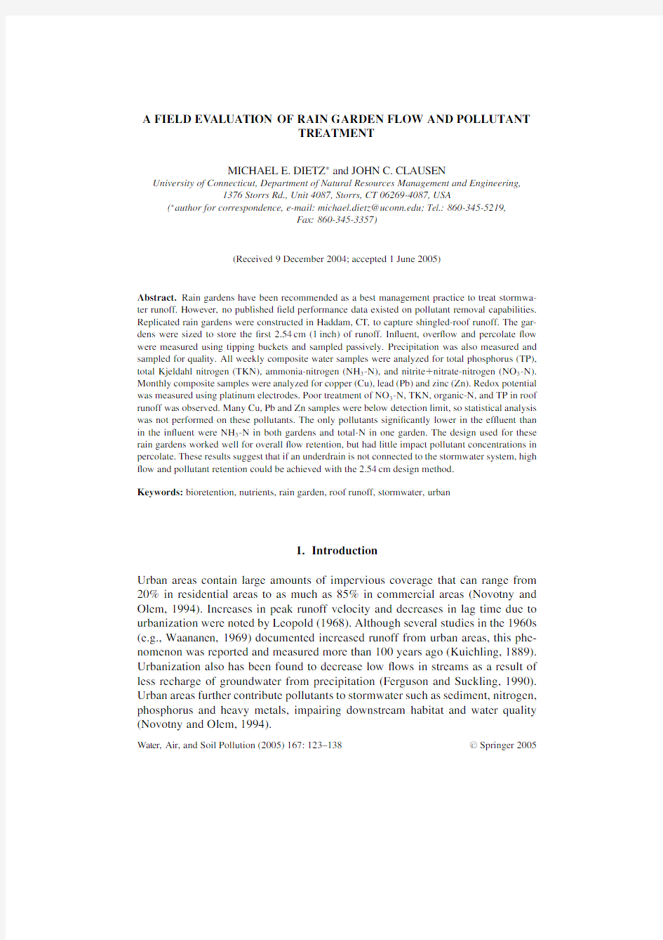 A field evaluation of rain garden flow and pollutant treatment