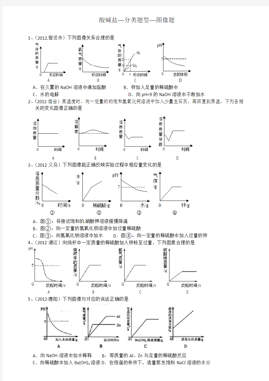 初三化学最新 酸碱盐-分类题型-图像篇