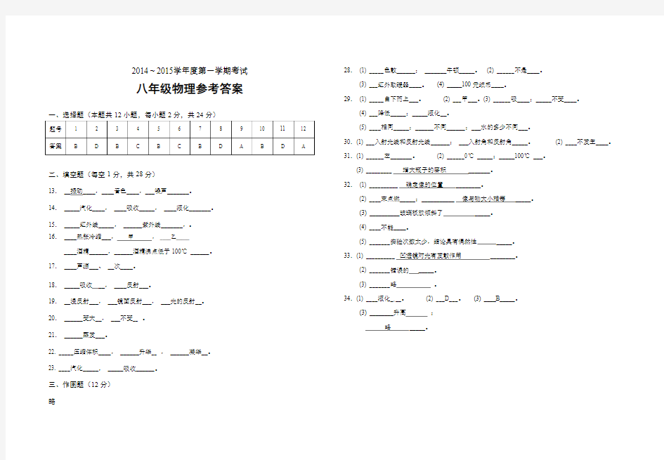 苏科版物理八年级上册参考答案