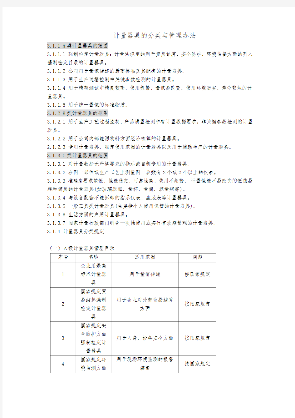 计量器具的分类与管理办法