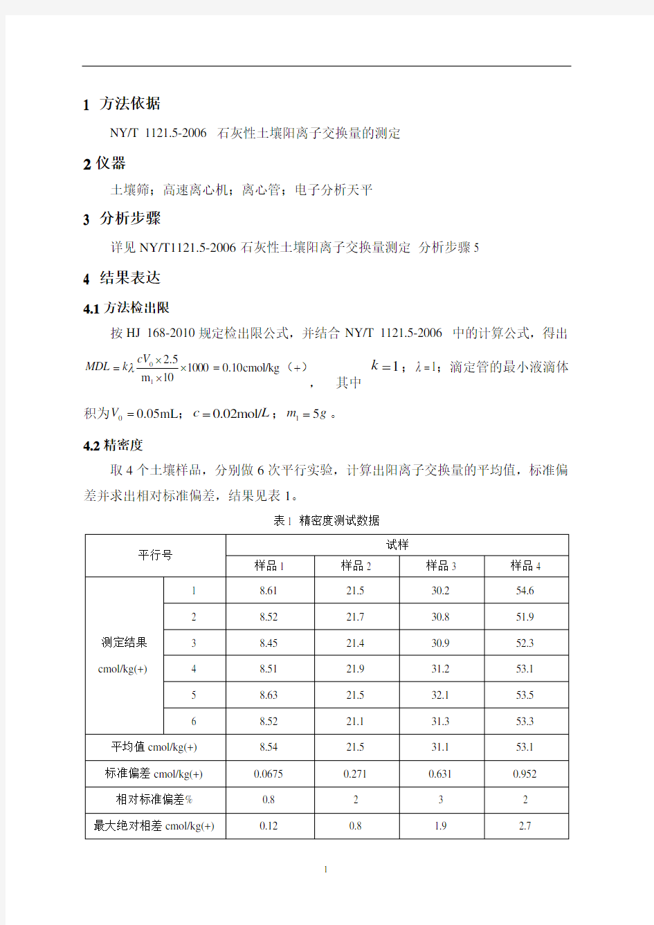 NYT 1121.5-2006 石灰性土壤阳离子交换量  方法证实