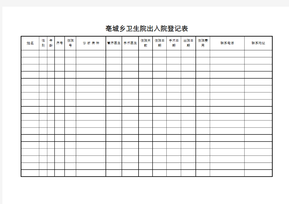 出入院病人登记表