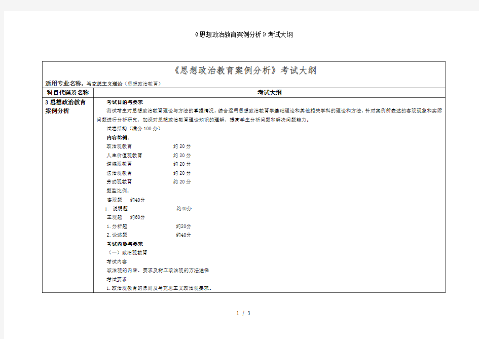 《思想政治教育案例分析》考试大纲