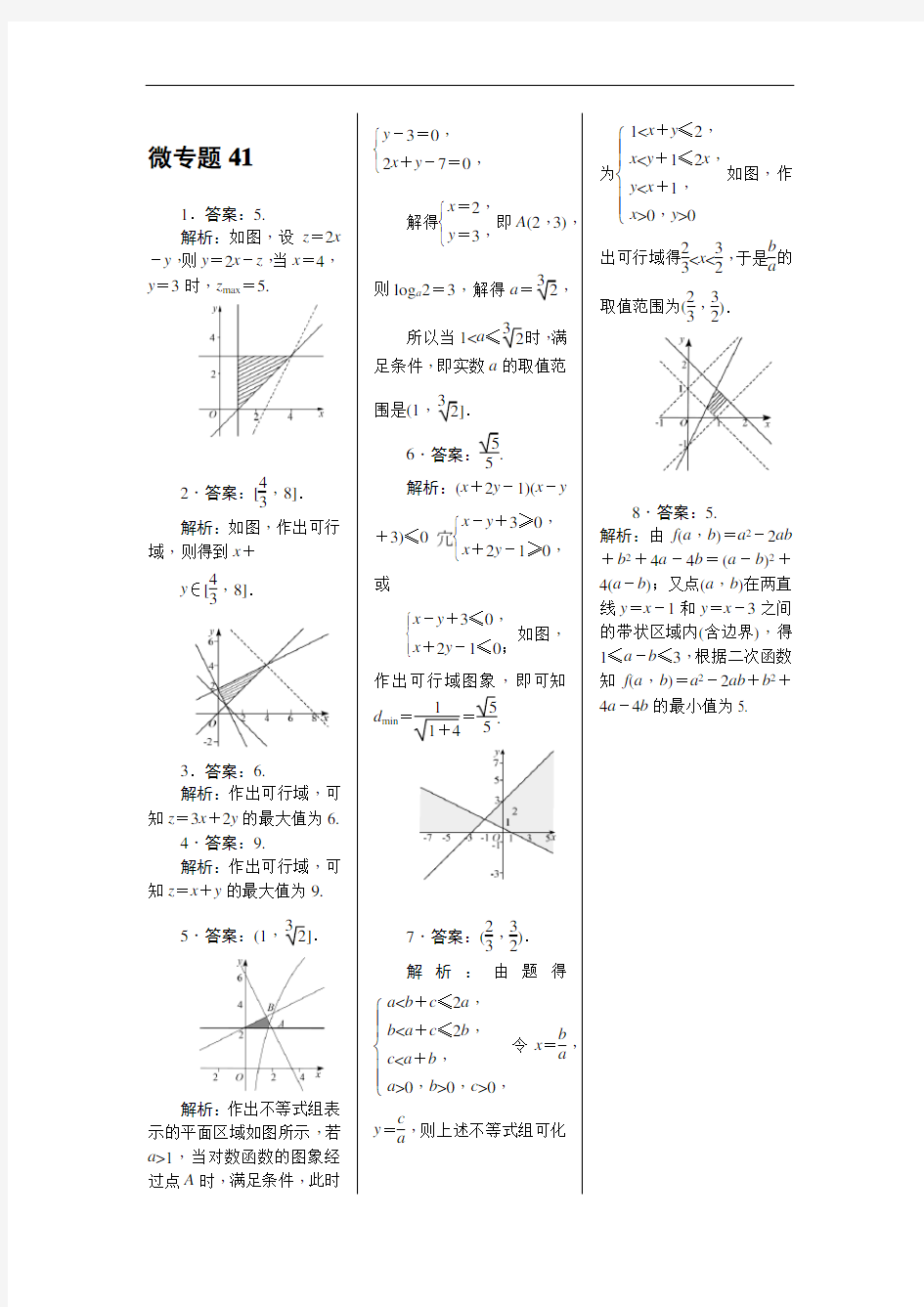 微专题41 简单线性规划问题答案