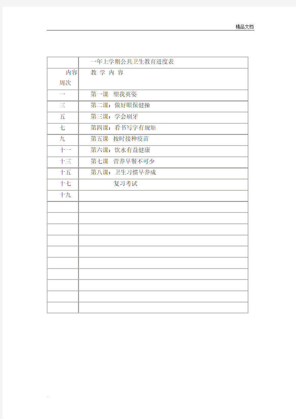 一年学校公共卫生教育教案上