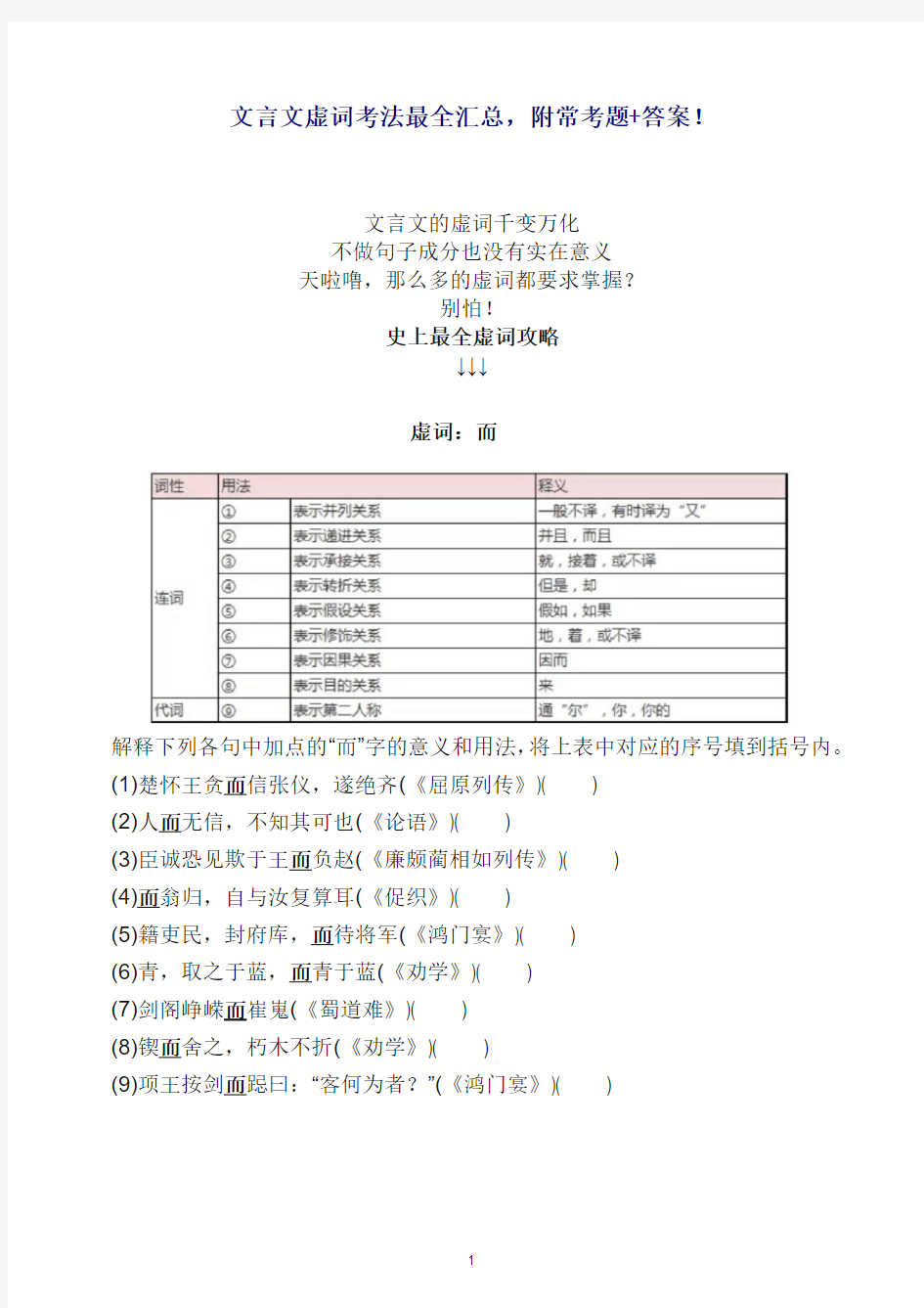 最新高考语文复习：文言文虚词考法最全汇总