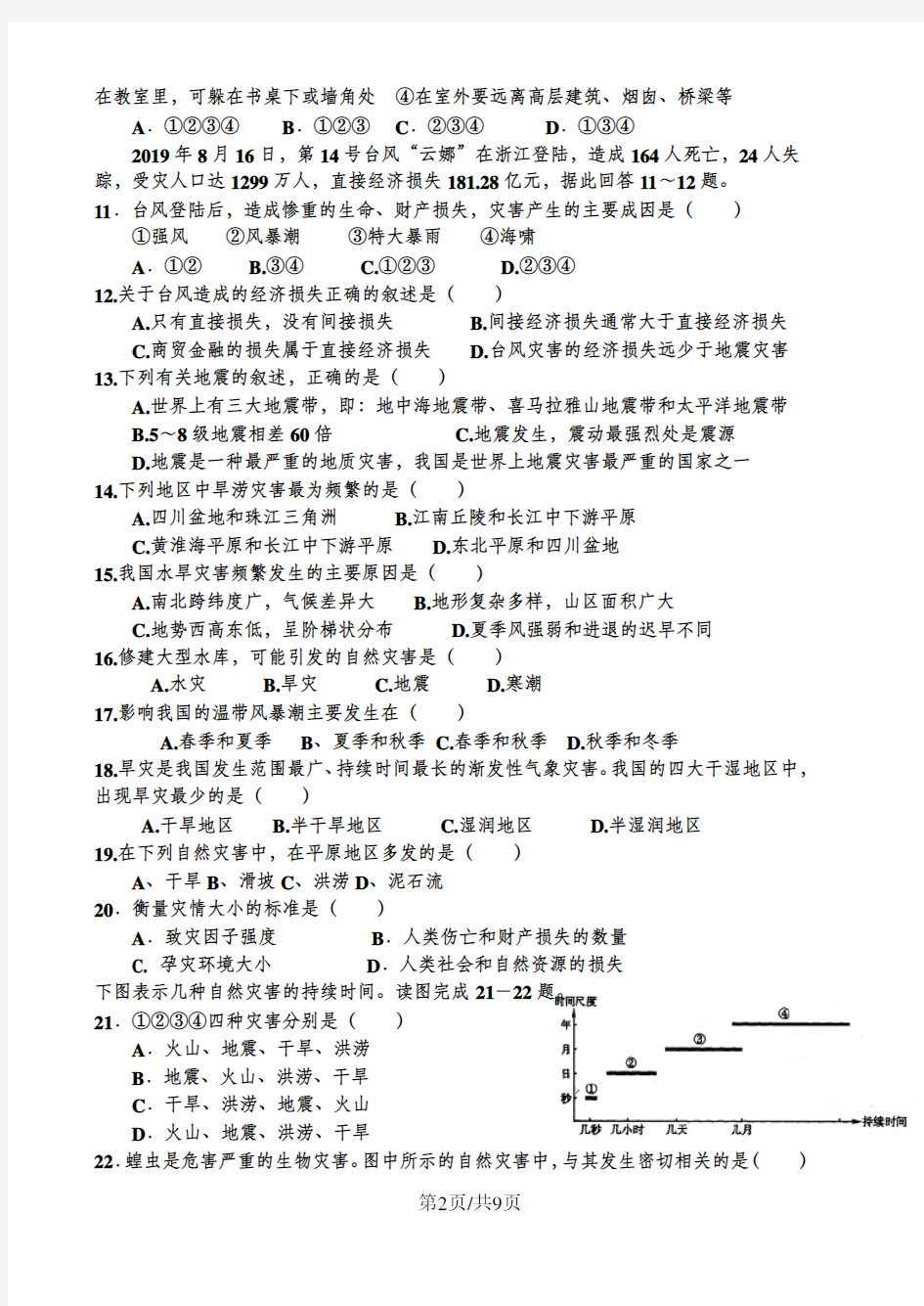 高中地理_选修五《自然灾害与防治》测试题(一)_附答案