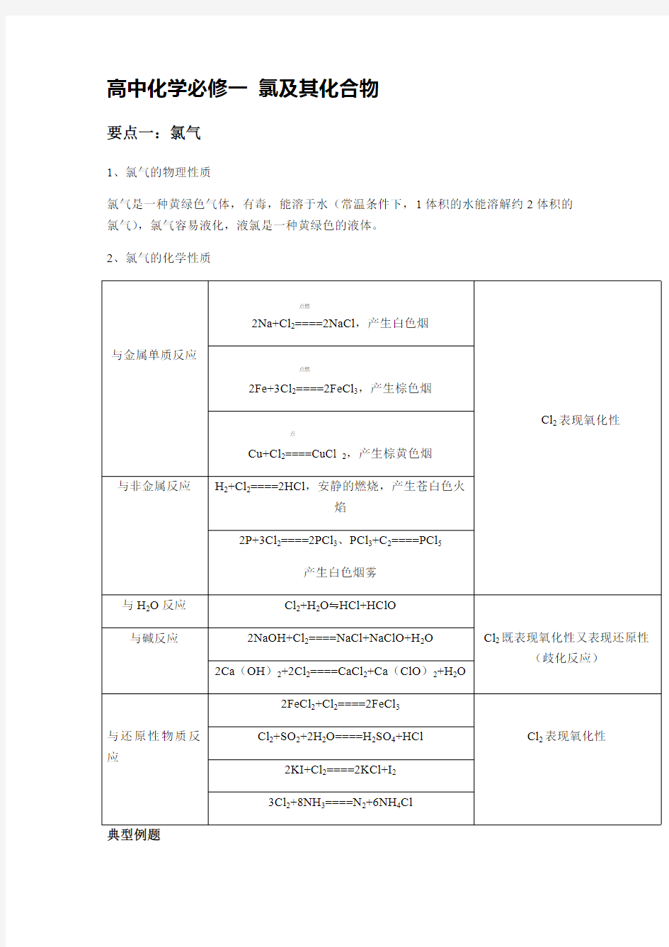 高中化学必修一氯及其化合物(最新整理)