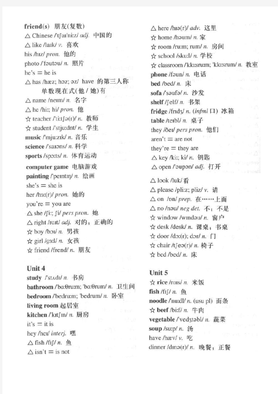 人教版四年级英语上册单词表