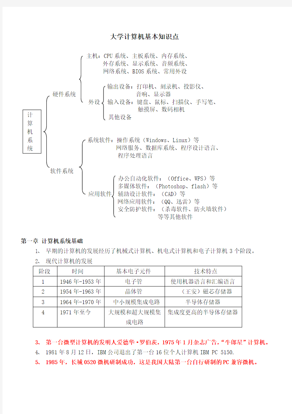 计算机知识点总结(大学计算机第四版蒋加伏)