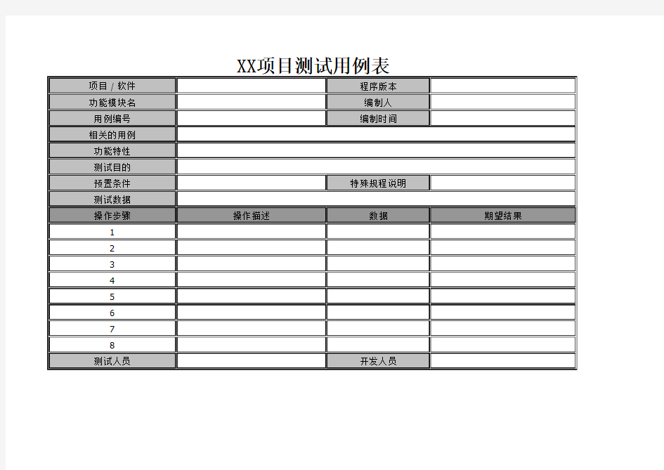 [Excel表格]项目测试用例表