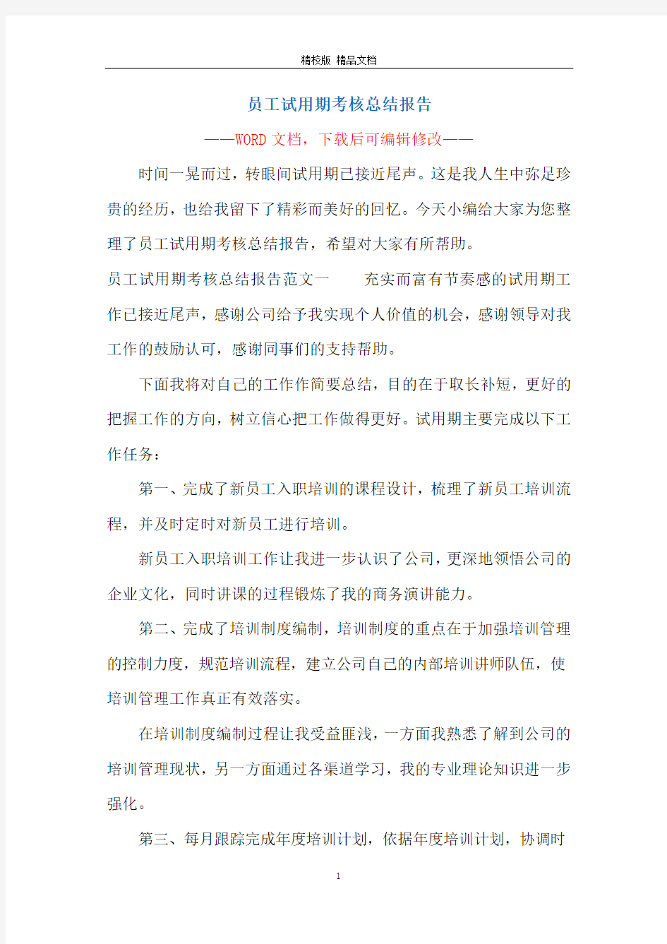 员工试用期考核总结报告