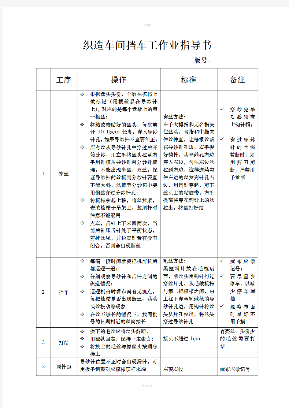 织造车间挡车工作业指导书