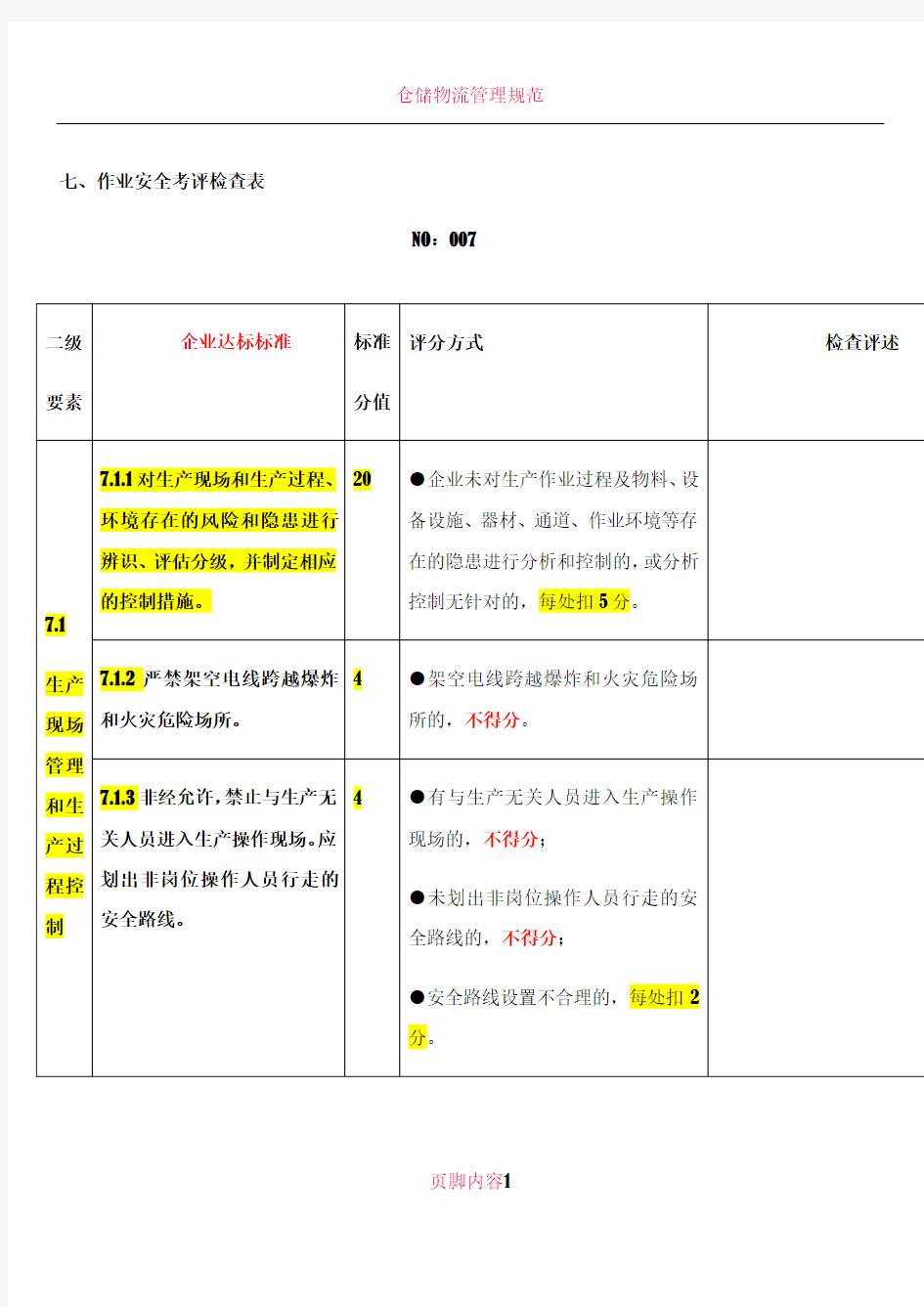 7、作业安全考评检查表