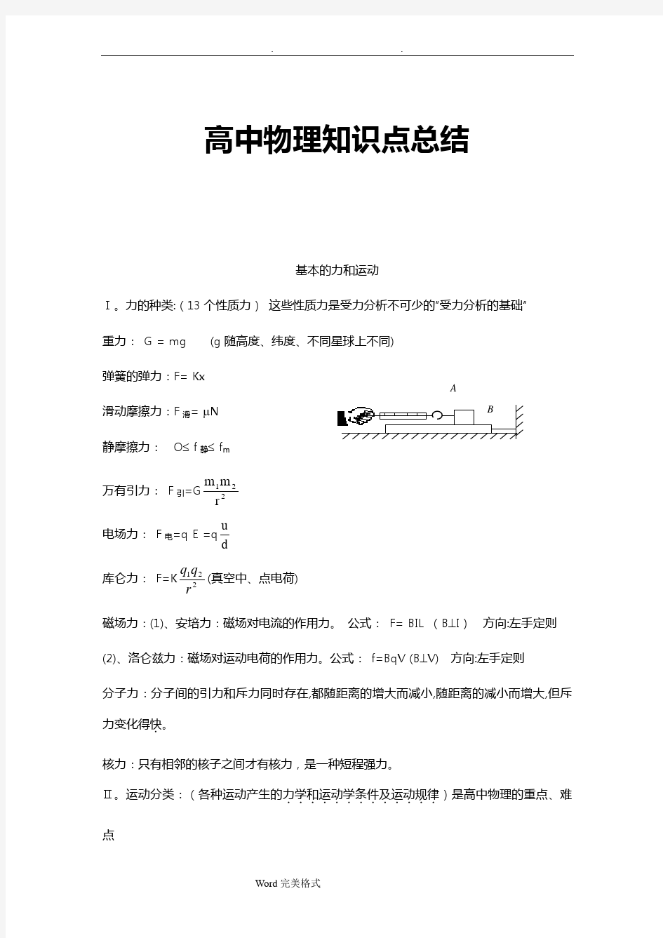 高中物理知识点总结和公式大全