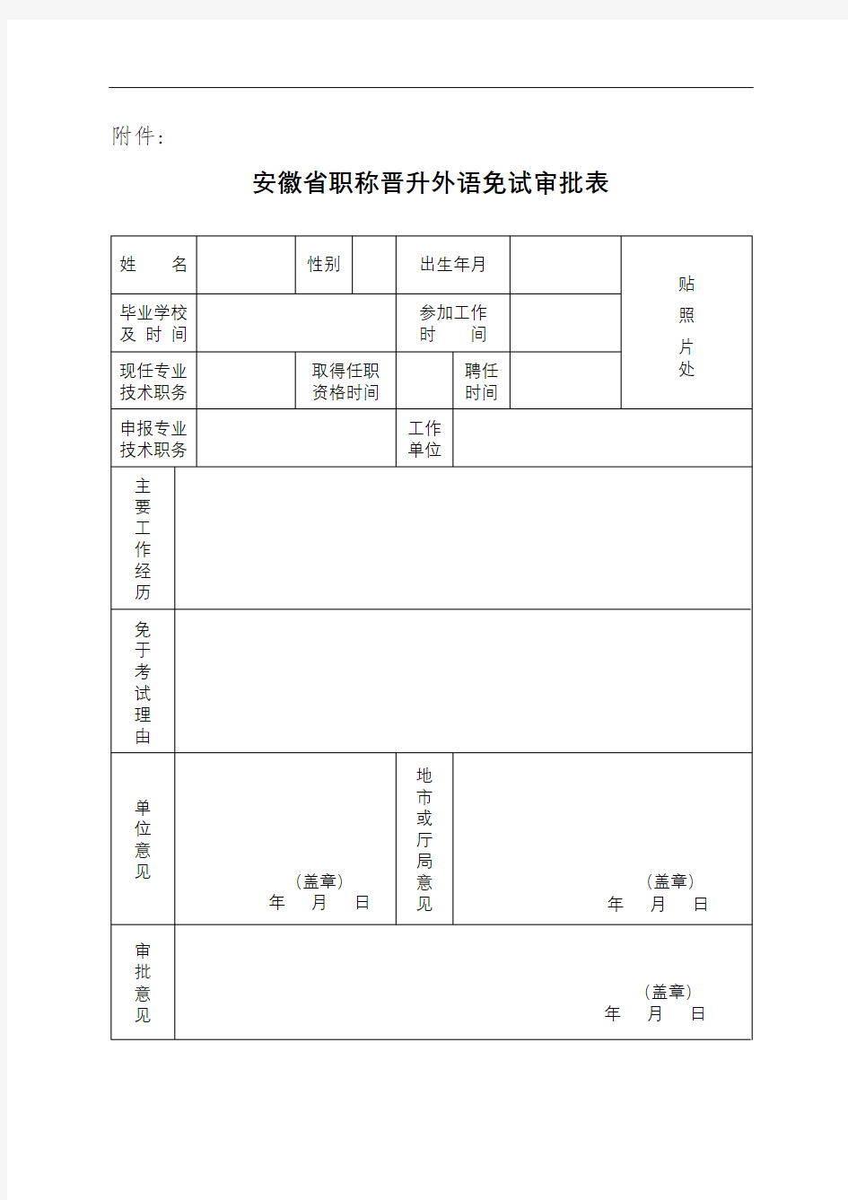 安徽省职称晋升外语免试审批表【模板】