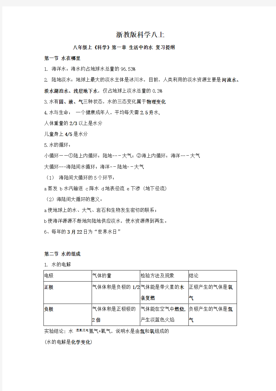 (完整版)浙教版八上科学知识点,推荐文档