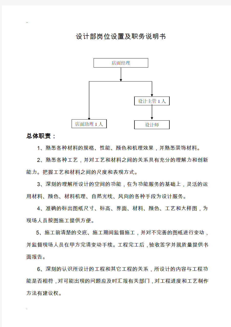 公司设计部岗位设置、职务说明