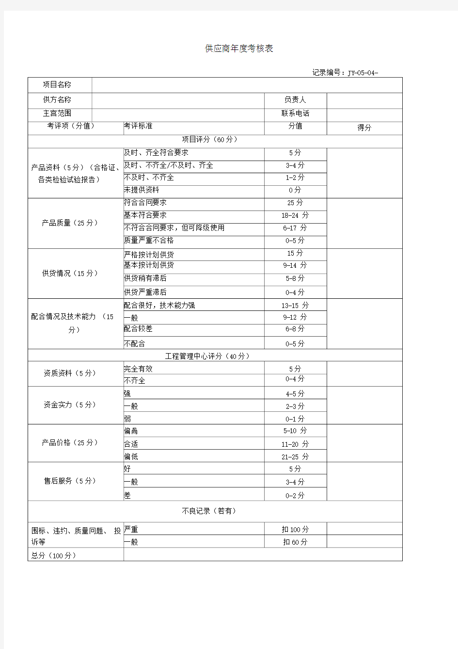 供应商年度考核表