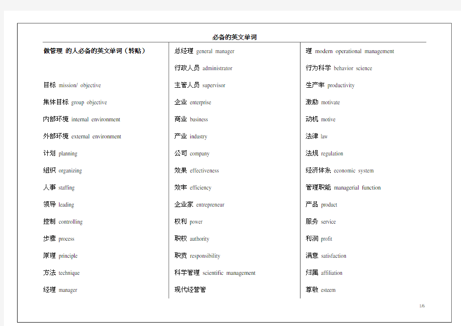 做管理的人必备的英文单词