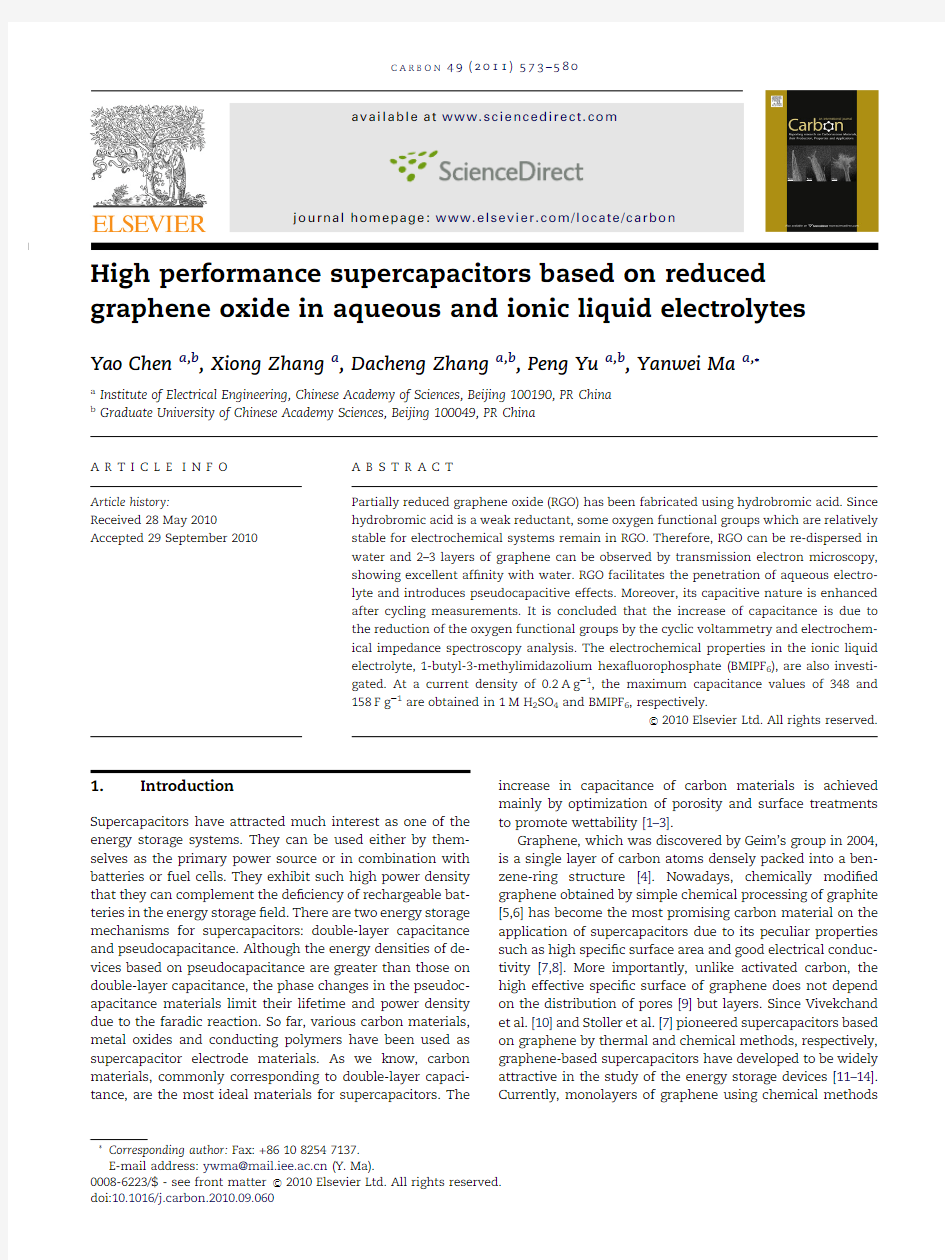 High performance supercapacitors based on reduced graphene oxidenext term in aqueous and ionic liqui