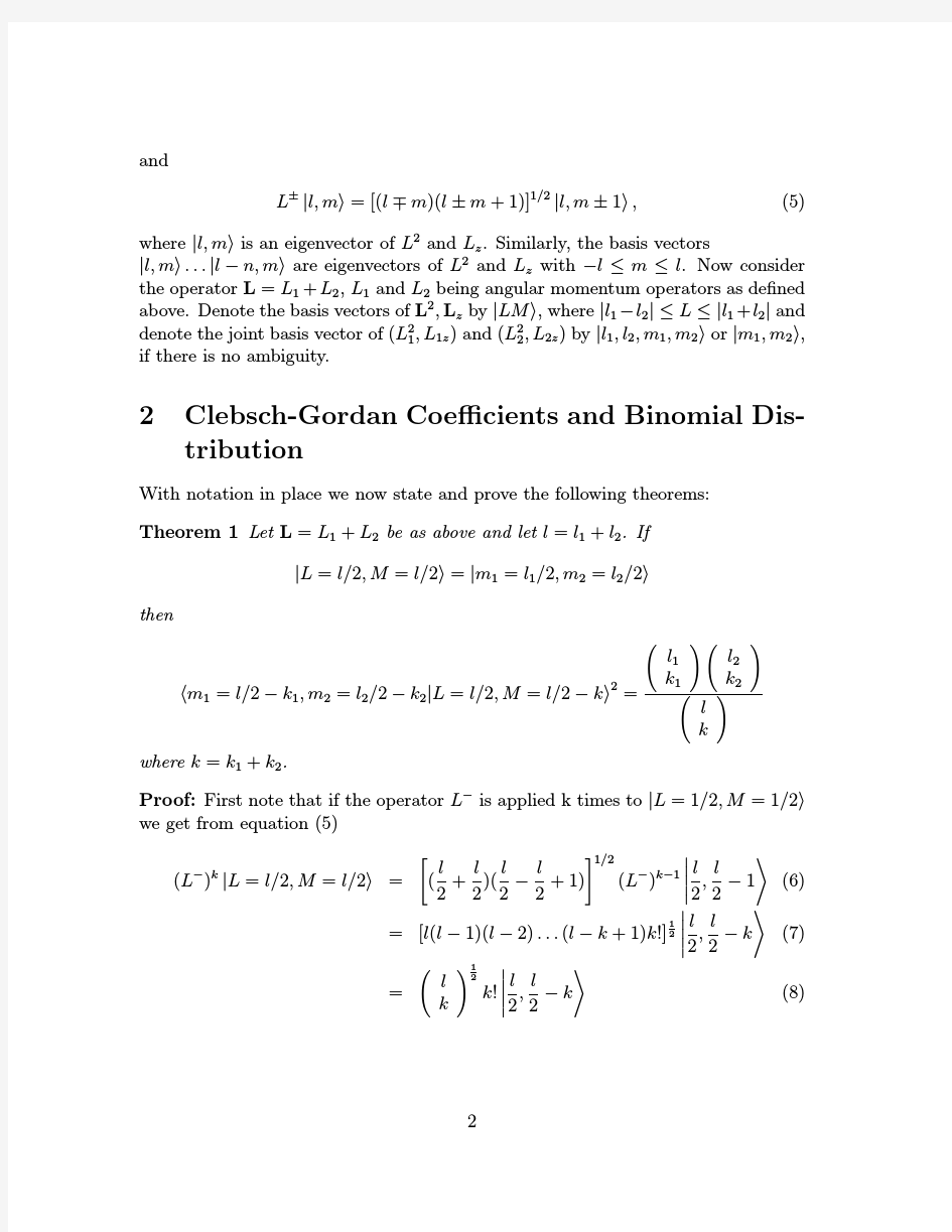Clebsch-Gordan coefficients and the binomial distribution