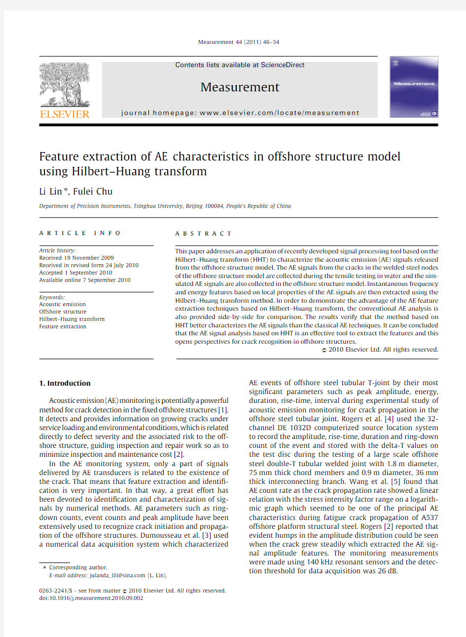 Feature extraction of AE characteristics in offshore structure model using Hilbert–Huang transform
