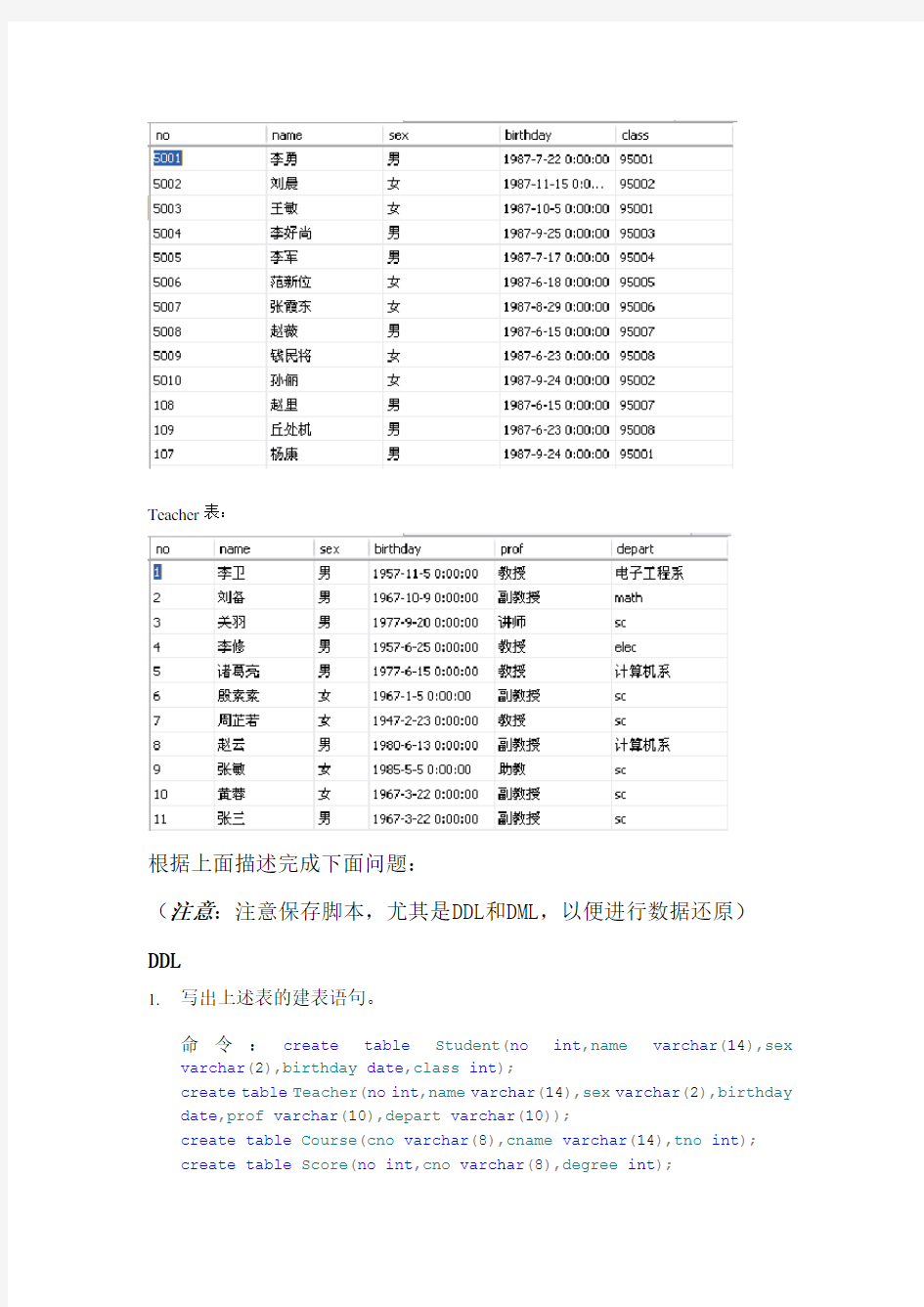 数据库sql查询语句练习2_习题_结果(单世民)